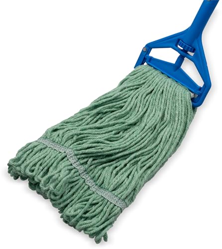 Image of SPARTA Flo-Pac Acrylic Mop Head, Loop-Ended, Narrow Band with 1 inch Green Band for Organized Cleaning, Medium, Green, (Pack of 12)
