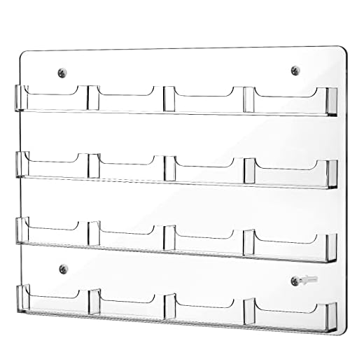 Acrylic Business Card Holder Wall Mount Clear Sticker Display Rack Multiple Card Holders Clear Acrylic Card Organizing Sticker Display Stand Pre Drilled Acrylic Display (16 Pockets)