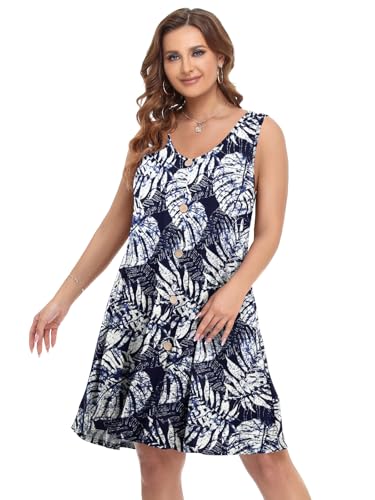 Image of BELAROI Summer Dresses for Women Beach Tshirt Sundress V Neck Casual Swing Tank Dress Swimsuit Cover Ups Pockets