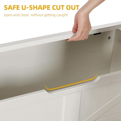 DWVO Storage Bench, 39.4" Farmhouse Storage Chest with 2 Safety Hinges, Wooden Storage Organizer, Shoe Bench for Entryway, Bedroom, Living Room, White