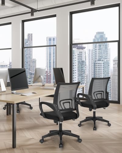 NEO CHAIR Office Desk Computer Chair Ergonomic Mesh Gaming Cushion Seat with Comfy Lumbar Mid Back Support Adjustable Height Swivel Rolling Wheels for Home Task (Black) - Image 2