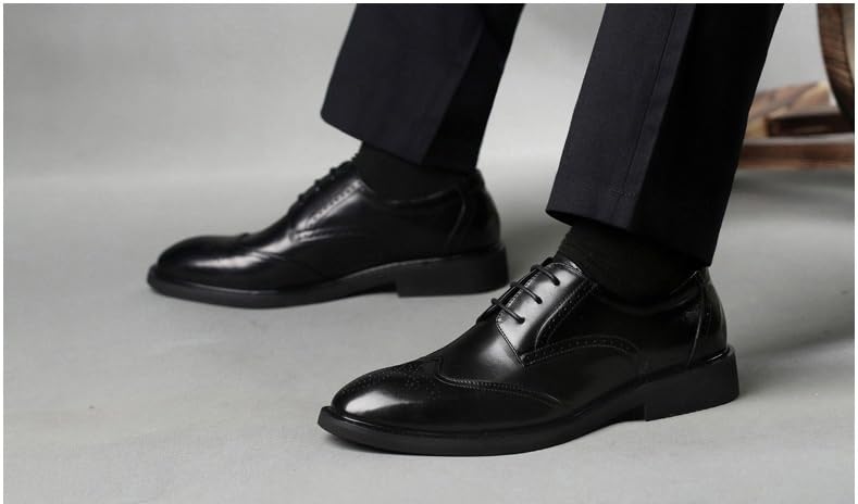 Mens Brogue Oxford Leather Dress Shoes British Style Business Casual Pointed Toe Lace-Up Wedding Formal Footwear(Black,6)2