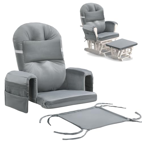 Image of MABOZOO 6 PCS Glider Rocker Replacement Cushions with Storage Side Pocket,Foam & Microfiber Filling, Non-Slip & Washable,Thickened & Supportive Velvet Rocking Chair Cushion Set(Gray)