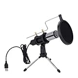 Ruiqas USB Microphone Set Condenser Microphone with Tripod Stand Anti-spray Cover for Game Chat...
