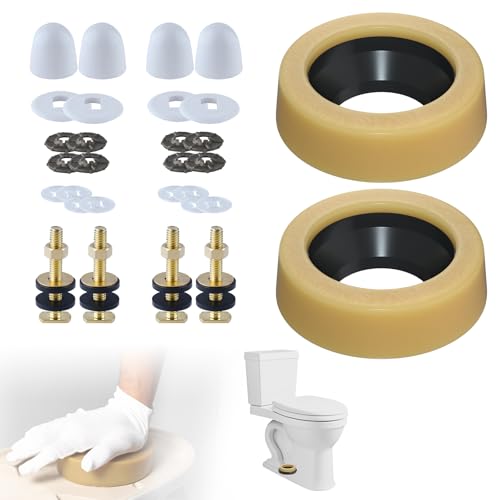 2-Pack Universal Extra Thick Toilet Wax Ring, Toilet Ring with Brass Bolts