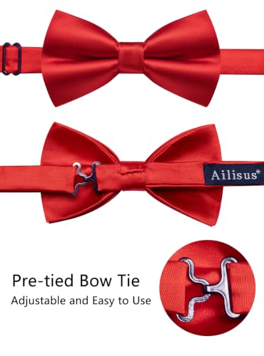 Image of Solid Color Bow Ties for Men Silk Pre-tied Tuxedo Bowtie Set 4PCS