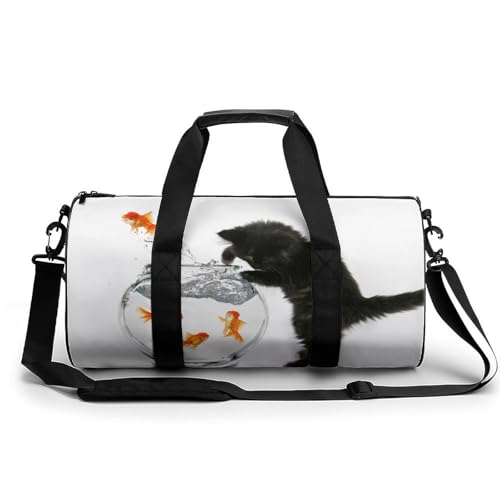 Sac de gym chat noir poisson rouge grand duffel bag de randonnée et camping 45cm
