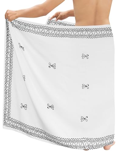 LA LEELA Men's Casual Embroidery Beach Lava Lava Cover-Up Summer Long Swimwear Sarongs for Men Beachwear Vacation Sulu Pareo Wrap One Size Pearl