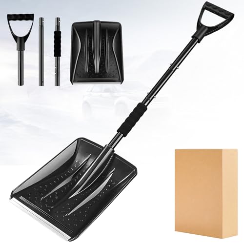 Pala de Nieve con Mango Desmontable & Ajustable, Pala Nieve Aceros INOX Resistente y Duradero con Mango Antideslizante, Herramienta Portátil Montar Fácil para Jardinería, Acampada y Tormentas Nieve