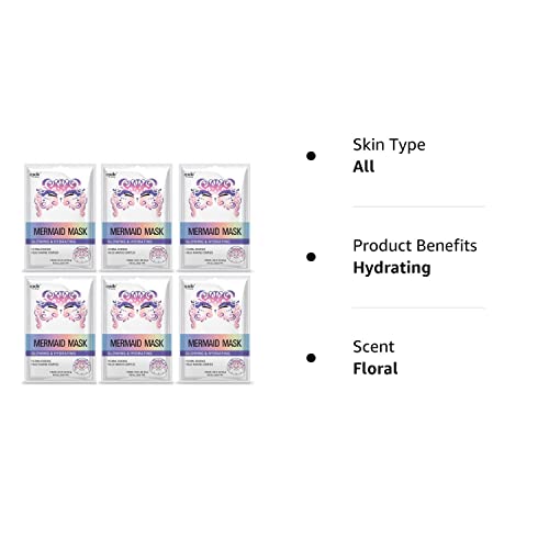 Epielle Mermaid Character Skincare Sheet Masks | Animal Spa Mask | -For All Skin Types |Spa Gifts For Women, Spa Gift, Birthday Party Gift For Her Kids, Spa Day Party, Girls Night, Slumber Party, Stocking Stuffers | 6 Count Skincare Sheet Masks #TOP5