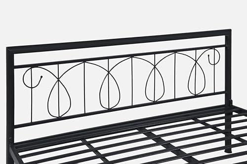 Image of Kovu Metal Queen Size Bed Without Storage | Wrought Iron Double Bed with Headboard & Footboard | Sturdy Powder Coated Platform Bed Queen Size Cot for BedroomLivingRoom Black (75x60)