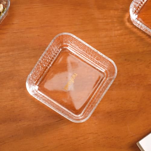 Image of Nestasia Square Glass Bowls Set of 4 (300 ml Each) | Transparent Hammer - Textured Katori for Dessert & Ice Cream | Microwave & Dishwasher Safe Snack Bowls - Perfect for Gifting