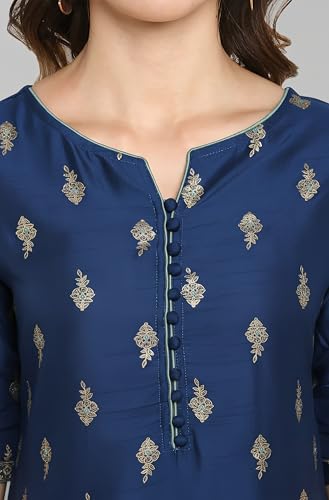 Image of Janasya Womens Silk Blend Gold Printed Layered Ethnic Dress with Inner