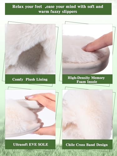 Liitrsh 8 Pairs Women's Cross Band Slippers Fuzzy House Slippers Plush Furry Bridesmaid Shoes Open Toe Soft Warm Shoes4