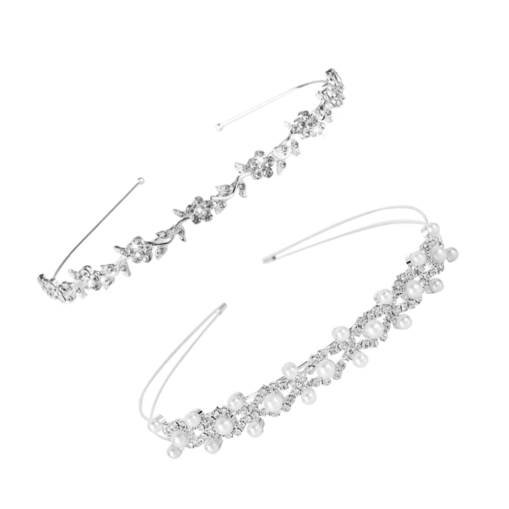 Csirnto 2 Piezas Diadema Perlas Diadema Mujer Diadema de Diamantes de Perlas Falsas Accesorios de Peinado Banda para el Pelo de Cristal Tiaras de Novia Rhinestone Venda Boda Diademas Boda