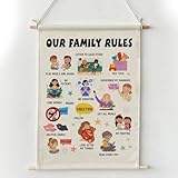 Family Rules Posters Hanger Frame Wall Art, House Rules Poster 16x12 Inch Wall Art for Home Toddler Bedroom Living Room Decor, Home Signs Framed Artwork Decor