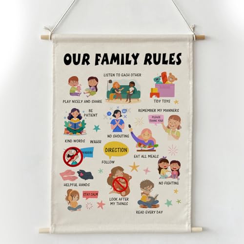 Family Rules Posters Hanger Frame Wall Art, House Rules Poster 16x12 Inch Wall Art for Home Toddler Bedroom Living Room Decor, Home Signs Framed Artwork Decor