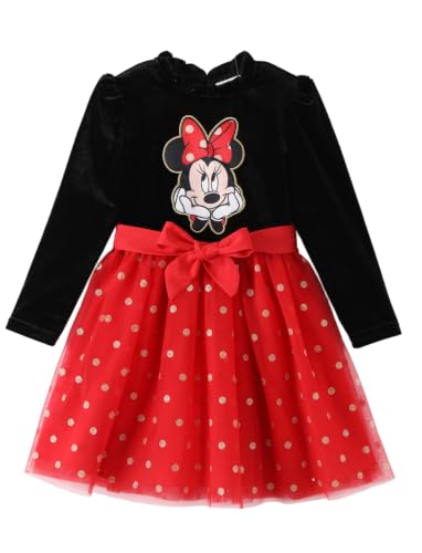 Image of Disney Girls' Tulle Tutu Dress Birthday Party Outfit Baby /Toddler | Officially Licensed, Frozen Elsa, Minnie, Princess, Velvet Top with Belt, Multi-Layer Mesh Skirt, Ruffle Long Sleeve Clothes