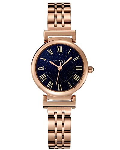 CIVO Montre Femme Classic Chiffres Romains Acier Inoxydable Or Rose Minimalist Etanche Montre pour Femme Analogique Quartz Mode Élégant Design Montre Bracelet Femme Fille Cadran Ciel Étoilé Cover