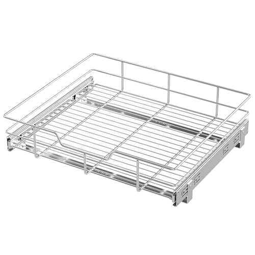 Image of Pull Out Cabinet Organizer 20 inch W X 17 inch D, Slide Out Drawers For Kitchen Cabinets, Pull Out Drawers For Cabinets Capacity Heavy Duty Caddy, Cabinet Pull Out Shelves Chrome-Plated, Bathroom Pantry