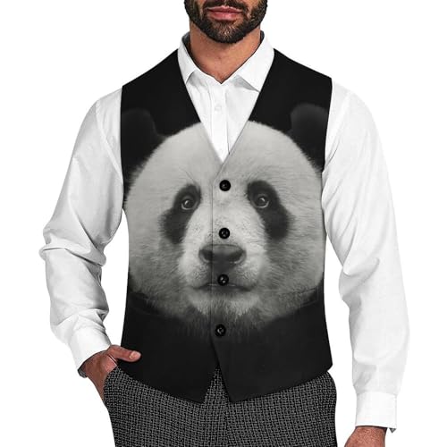 Panda Bear Face Men's Suit Vest Slim Fit V-Ncek Waistcoat Business Casual Vest