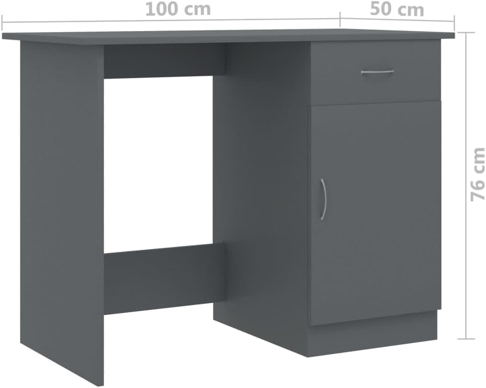 vidaXL Desk Computer Desk Home Office Desk with Drawer Gray Engineered Wood