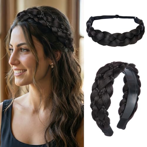 MaopaoBeauty Braided Headband and Braid Hairband with Teeth Set | 2-Piece Braided Headband for Women in Color # 2| Adjustable Diademas Para Mujer De Moda for Gym, Running, Daily Activities