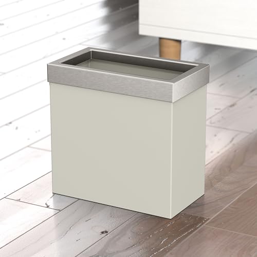 Image of Gatco Small Bathroom Trash Can with Lid, Rectangle 3 Gallon Stainless Steel Wastebasket, Under Sink, Matte Pearl and Satin Nickel, for Bathroom, Bedroom, Office (1939SN)