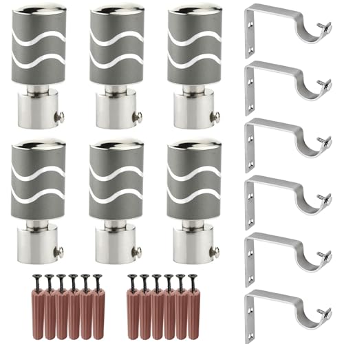 Image of GRIVAN Stainless Steel Curtain Holder Set for Door Window Wall Suitable for 1 Inch Rod Curtain Bracket Support Knobs Accessories (Grey, Pair of 3)