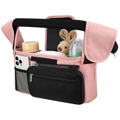 Accmor Universal Stroller Organizer with Insulated Cup Holder Detachable Phone Bag and Shoulder Strap,Stroller Bag Caddy Organizer Fits for Uppababy,...