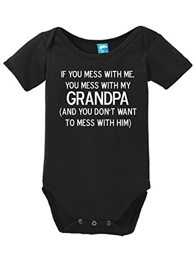 Sod Uniforms Mess With Me Mess With My Grandpa Printed Infant Bodysuit Baby Romper Black, 6-12 Month