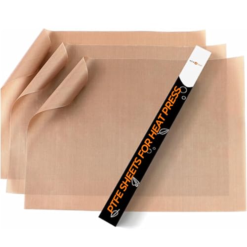 HTVRONT PTFE Sheets for Heat Press - 3 Pack Non Stick PTFE Polytetrafluoroethylene Sheet Reusable 12 x 16' PTFE Coating Paper Heat Resistant PTFE Mat(Brown)