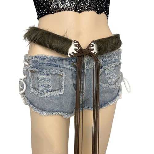 Stylish Waist Belt with Plush Furry Accent for Women Girls Adjustable Length Waistband Fashionable Waist Accessory