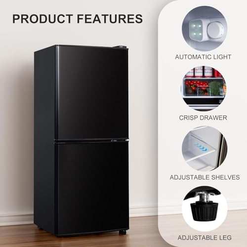 Image of Cucina Magica 4.2 Cu Ft Mini Fridge for Bedroom, 2 Door Small Fridge, 7 Level Thermostat, LED Light, Small Refrigerator for Bedroom, Office, Dorm - Black