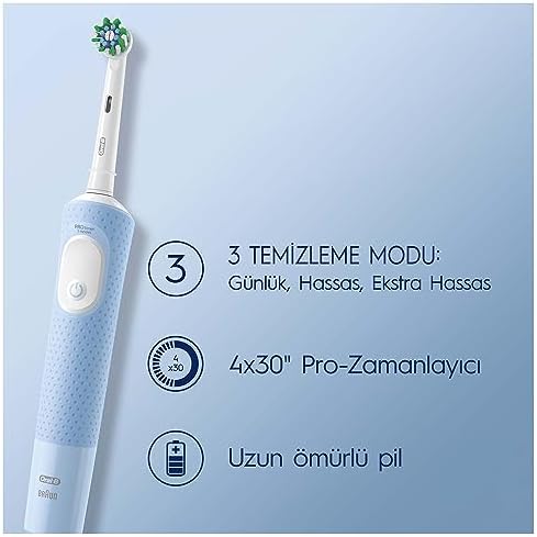 Oral-B Vitality Pro Mavi Elektrikli Diş Fırçası, 1 Diş Fırçası Başlığı, Braun Tasarımı - Görsel 2