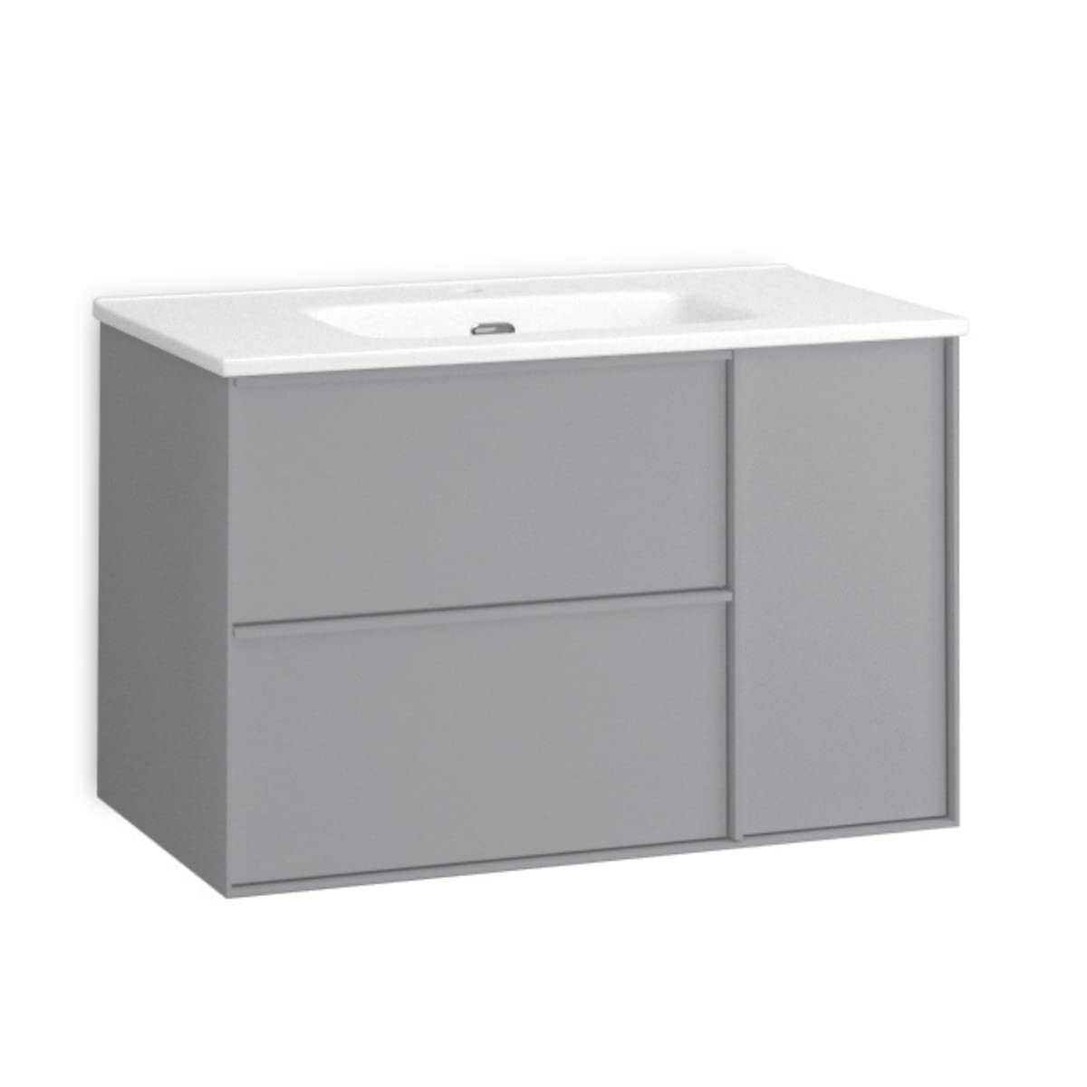 Mueble de Baño Suspendido con Lavabo Cerámico Oslo | Mueble Baño Volado de 2 Cajones con Puerta Lateral con Cierre Amortiguado y Organizador | Mist Mate | 80cm