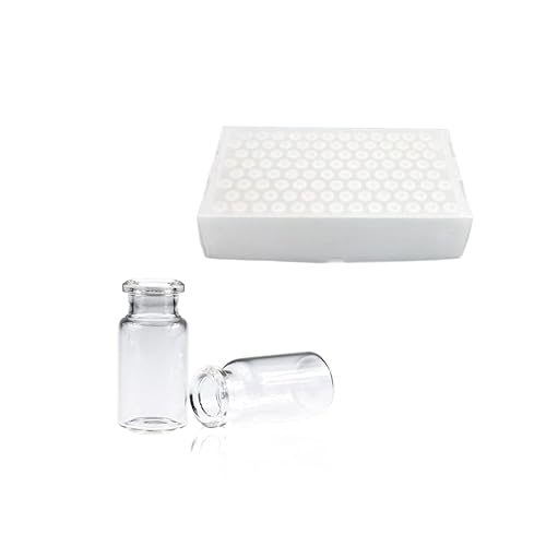 Frasco de vidrio de borosilicato estándar de crimpado, capacidad de 0.3 fl oz, fondo plano, acabado biselado, 0.886 x 1.811 in, paquete de 100