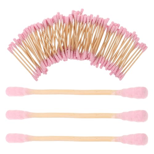 UKCOCO Hisopos de Algodón Dobles en Espiral Rosas 1000 Unidades, Bastoncillos de Madera 7,6 Cm para Limpieza Cosmética, Aplicación de Maquillaje y Cuidado de Oídos, Uso Profesional