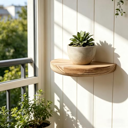 Onxyrbyte Estante de Pared de Madera Maciza Semicircular,Estanterías de Pared,repisa de exhibición Que Ahorra Espacio,Baldas Flotantes Decorativa Rústica,para Fotos,Plantas y Libros