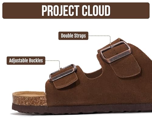 Image of Project Cloud Mens Sandals, 100% Genuine Leather Mens Slides (Heritage) | Memory Foam Insole & Cork Footbed Slides for Men Footwear Non Slip Summer Sandals for Men & Lightweight Sandals Men