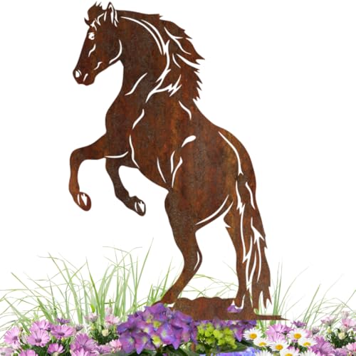 Gartenstecker Pferd steigend aus Metall – Rostfigur 30 cm hoch,...