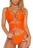Sovoyontee Women's Sexy One Piece Swimsuits Thong Cheeky Bikini Bathing Suit, Neon Orange, M