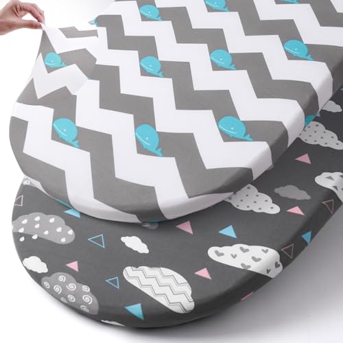 Image of Stretch Fitted Bassinet Sheet Set BROLEX 2 Pack Cradle Sheets for Bassinet Pad /Mattress,Unisex Boys Girls,Ultra Soft,Whale Cloud