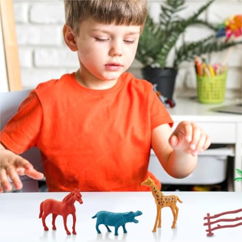 Image of YOOKO (12 PCS Animal Set Mini Jungle Animals Figure Toys Play Set | Realistic Wild Plastic | Includes Artificial Grass & Fencing | Learning Games for Boys, Girls, Kids