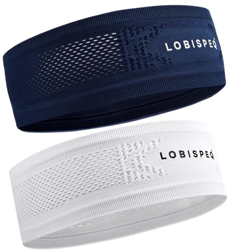 LOBISPEQ 2 fasce per capelli sportivi, traspiranti e confortevoli, in nylon + Spándex Running | palestra. Fascia Capelli Uomo | Fascia Donna | Fascia Uomo | Headband (Blu e Bianco)