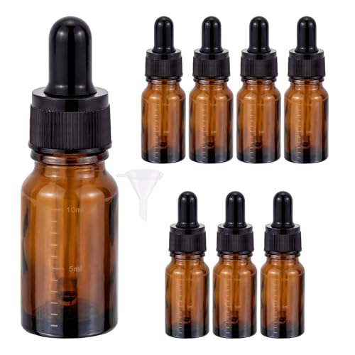 Kesell 10ml Dropper Bottle, 8 Pack Amber Graduated Glass Bottles with Glass Droppers and Black Cap for Essential Oils, Perfumes