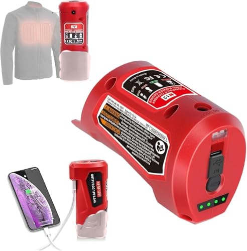for Milwaukee M-12 12V Power Source Adapter with USB & Type C DC Port Heated Jacket Charger Adapter for Milwaukee M-12 Battery 48-11-2420 48-11-2411 48-11-2401