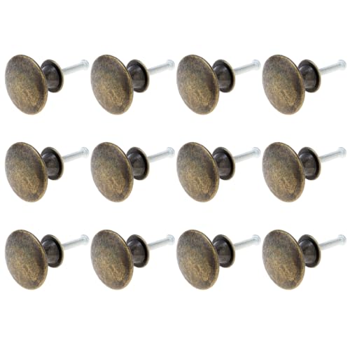 HOJLKLD 12 Pack Antique Brass Cabinet Knob,1-1/6 inch Round Dresser Knobs