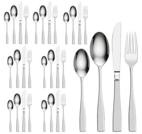Gravurmaster Besteck Set für 8 Person, 32er-Set Messer Gabel Löffel aus Edelstahl Spülmaschinenfestem für Küche, Geschenk zur Hochzeit Taufe Geburtstag, Essbesteck für Erwachsene