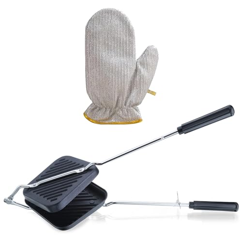 Image of Non-Stick Grill Sandwich Toaster with Stainless Steel Wire Dishwashing Scrubber Gloves (1 Pc) | Double-Coated Nonstick Sandwich Griller & Toaster